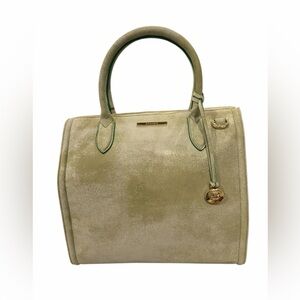Brahmin Sage Green Suede Caroline Satchel with Gold Charm